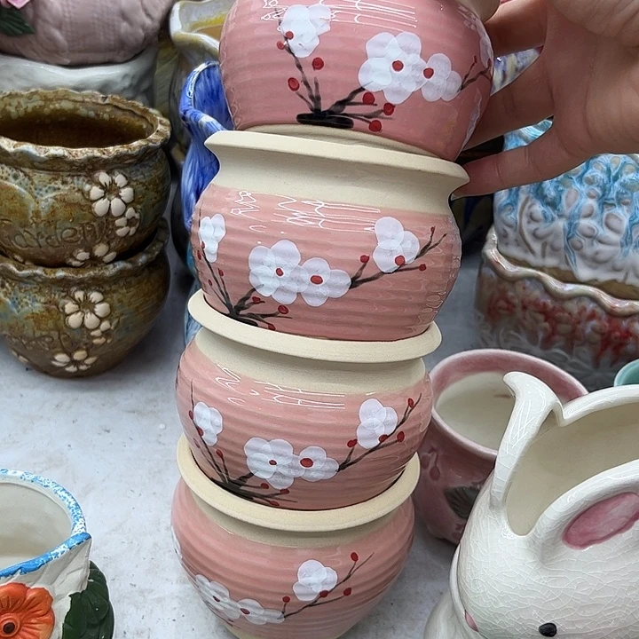 多肉绿植陶瓷花盆9.9包邮，有孔