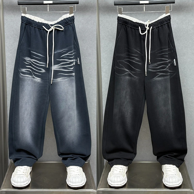 2025秋季新款重磅水洗休闲裤男美式高街潮牌宽松直筒垂感阔腿卫裤