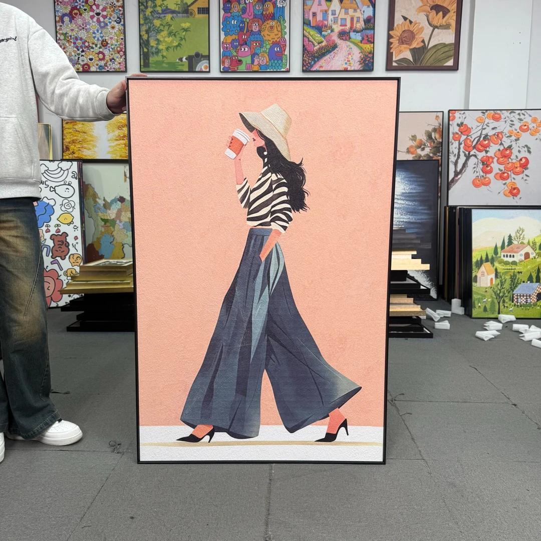 现代简约时尚女孩客厅玄关大幅落地装饰画艺术高级壁画80120