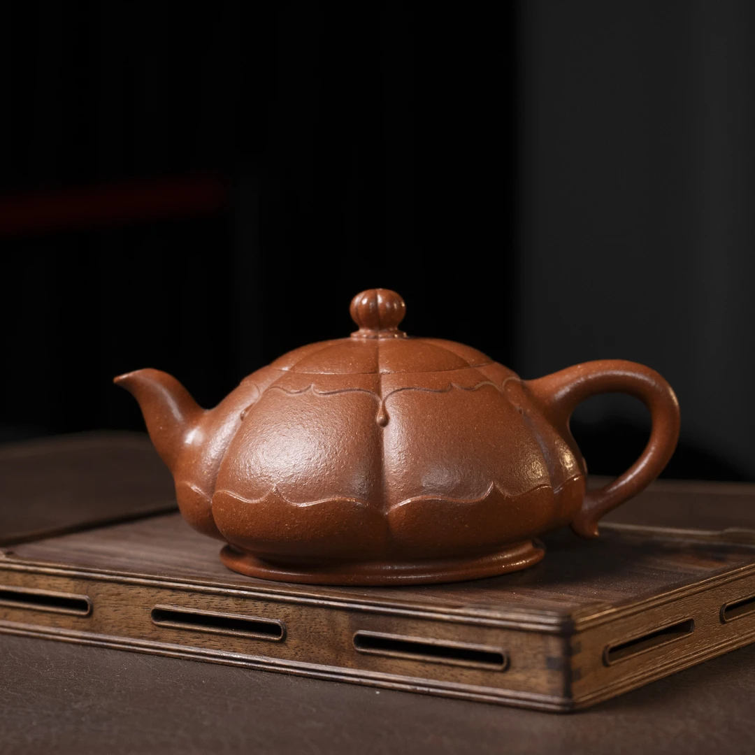 【又见一帘幽梦】宜兴紫砂壶 全手工筋纹器 红降坡泥 贴花 手工茶壶