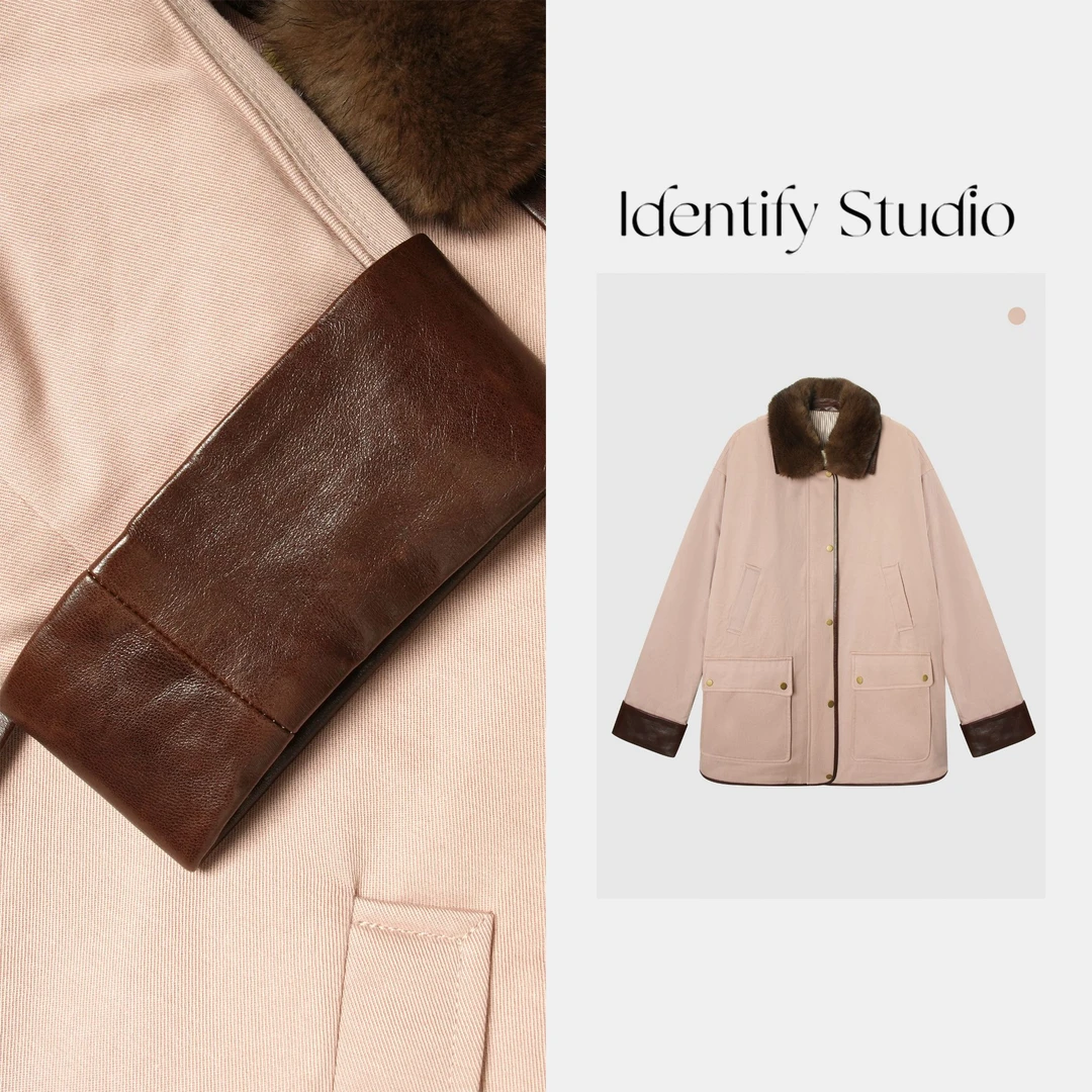 IDENTIFY冬季可拆卸水貂毛毛领拼接皮鹅绒外套25AW