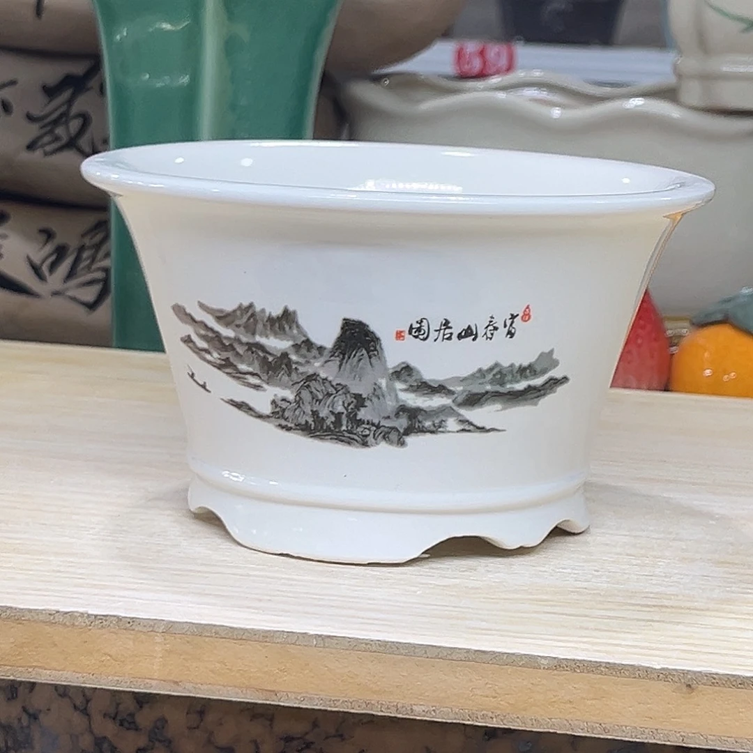 陶瓷绿植多肉微瑕贴花盆口径15*9