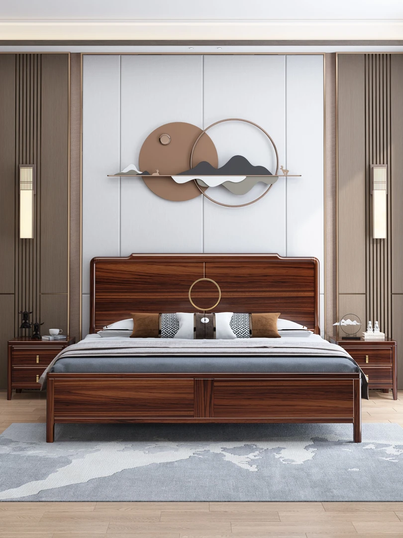 新中式实木床乌金木实木家用简约单人主卧室1.8大床储物高箱床
