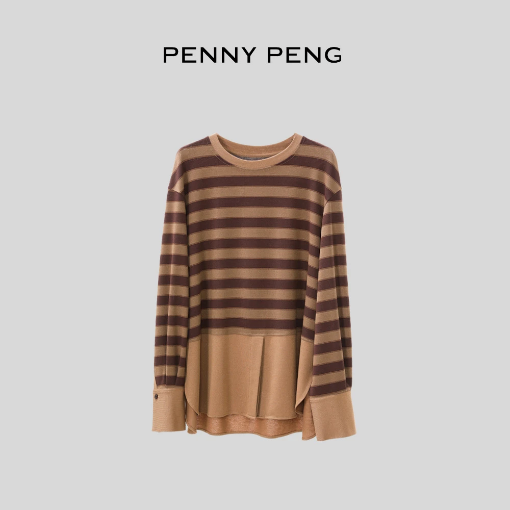 PENNYPENG小调协奏【现货】休闲百搭复古卡其色条纹宽松个性条纹T恤
