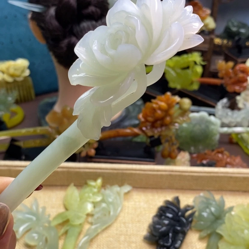 【闪购商品】岫玉发簪发簪盘发发簪未镶嵌丫**莲