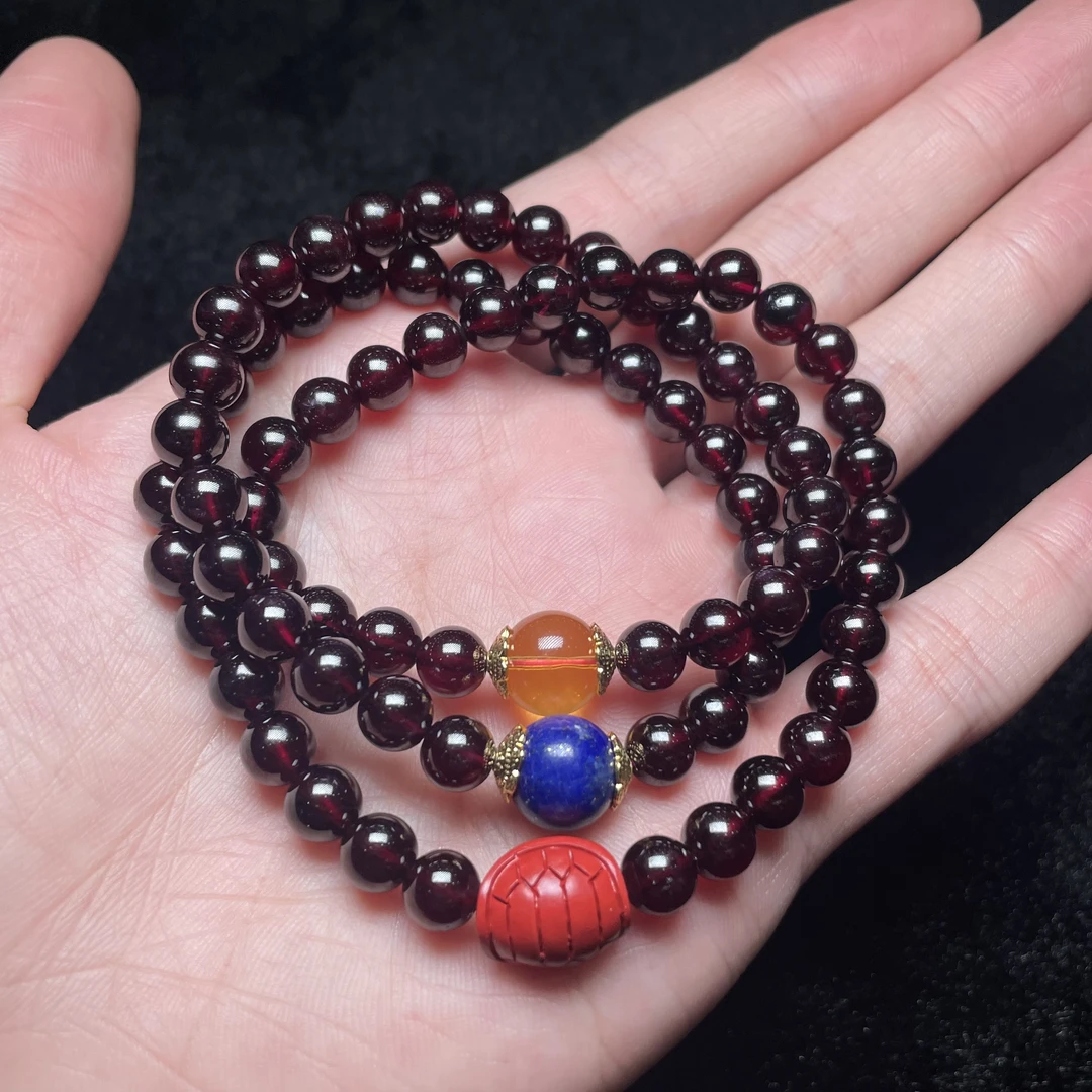 菲菲珠宝好@石榴石三圈手串约6mm+/多样性发一