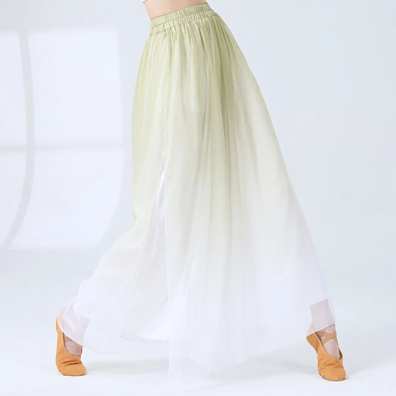 23102练功服民族舞蹈渐变双层飘逸中国舞表演服宽松雪纺阔腿裙裤