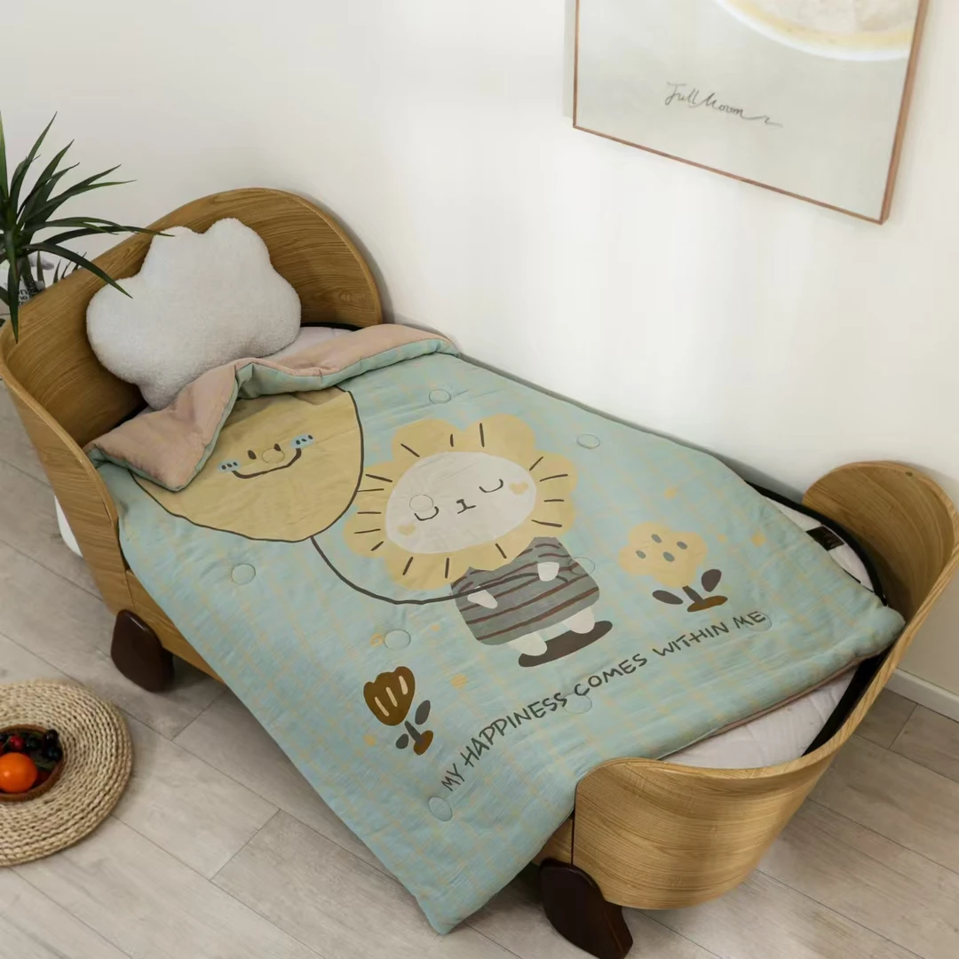 【太阳狮-蓝】120*150cm A类双层纱全棉纱布大豆被秋冬被