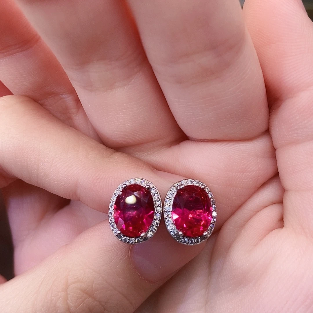 红宝石银S925镶嵌耳饰