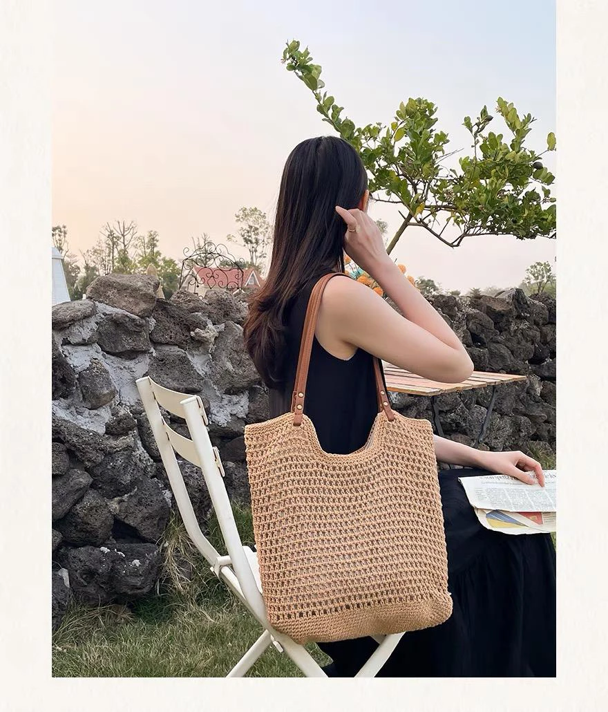 新款春夏文艺范托特包大容量简约单肩包小清新沙滩包镂空时尚百搭