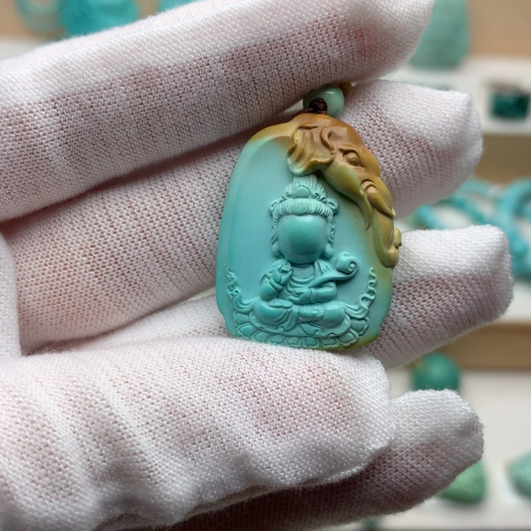 绿松石未镶嵌珠宝奇石高瓷无相观音菩萨21.5*27.8mm