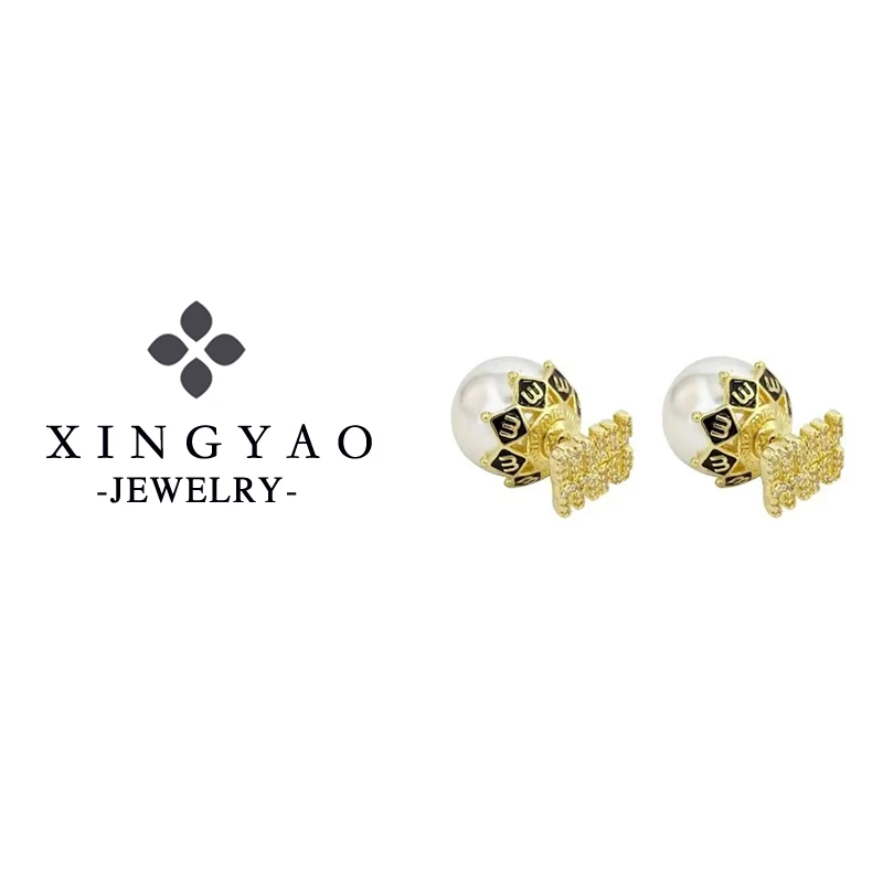 铜合金耳饰 XINGYAO 镀k金气质百搭复古法式简约优雅珠珠耳环