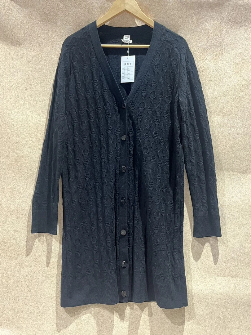 95新 Hermes/爱马仕 黑色中长款羊绒开衫  40码