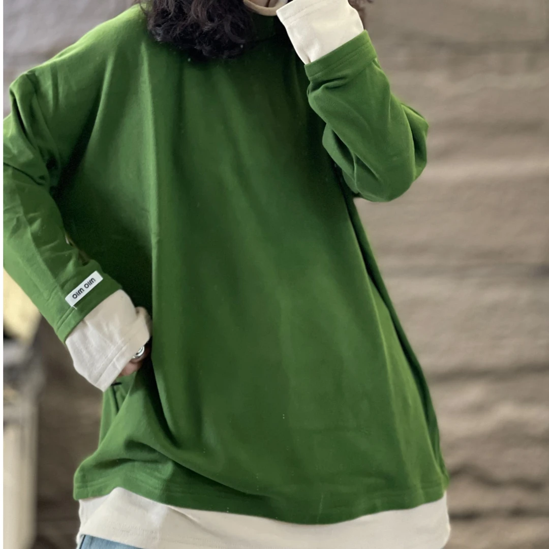 【若汐女装】欧韩版宽松大版休闲百搭高领假两件加绒保暖打底2327