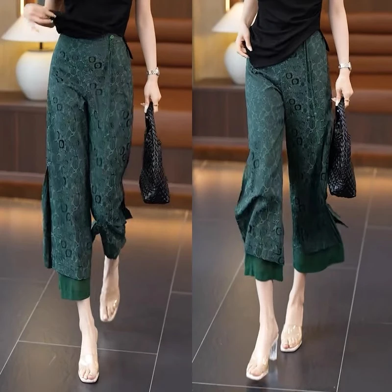 国风九分阔腿裤女夏季薄款2025新款爆款裙裤子高腰垂感冰丝直筒裤