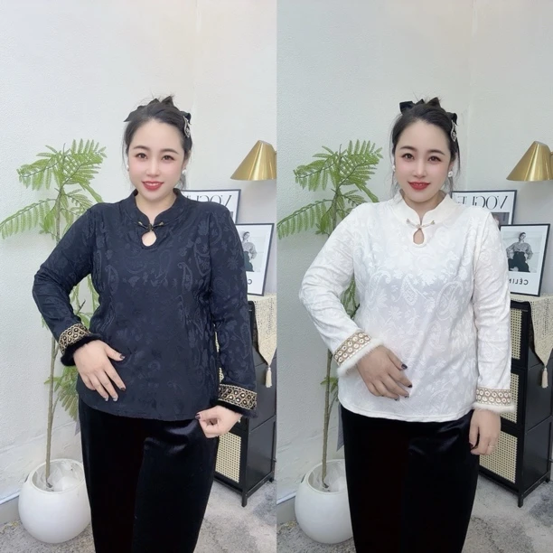 【丽姐家】磨毛加厚新款新中式国风盘扣立领设计提花时尚百搭长袖