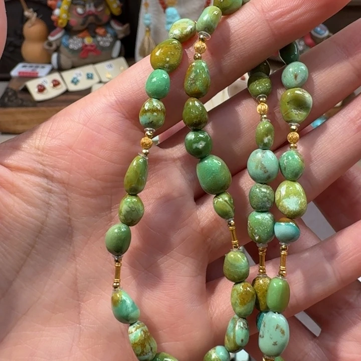 绿松石18K金镶嵌项链糖豆