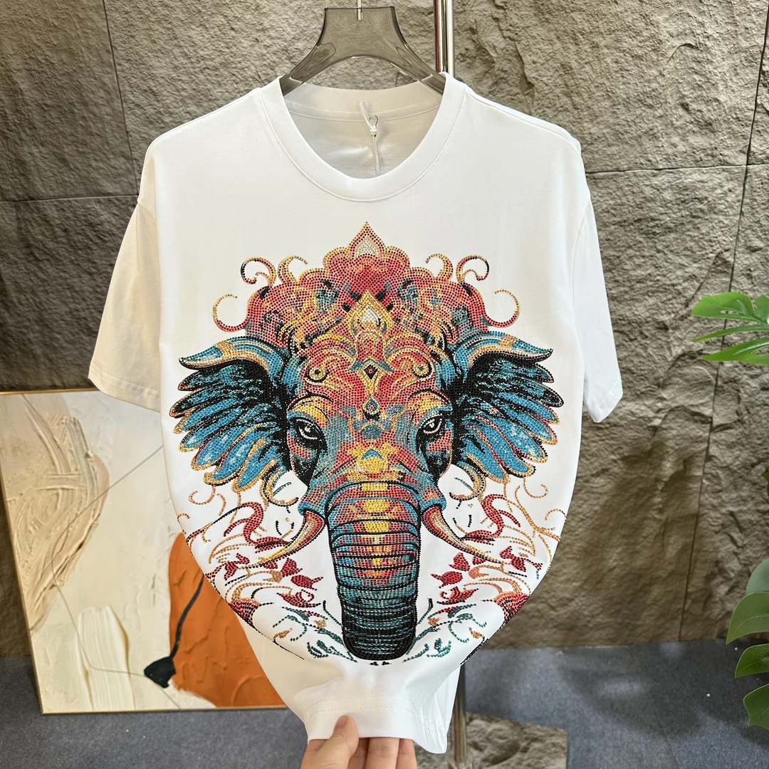 男装短袖2025新款爆款大码男装重磅t恤男孩潮流衣服潮牌烫钻短袖