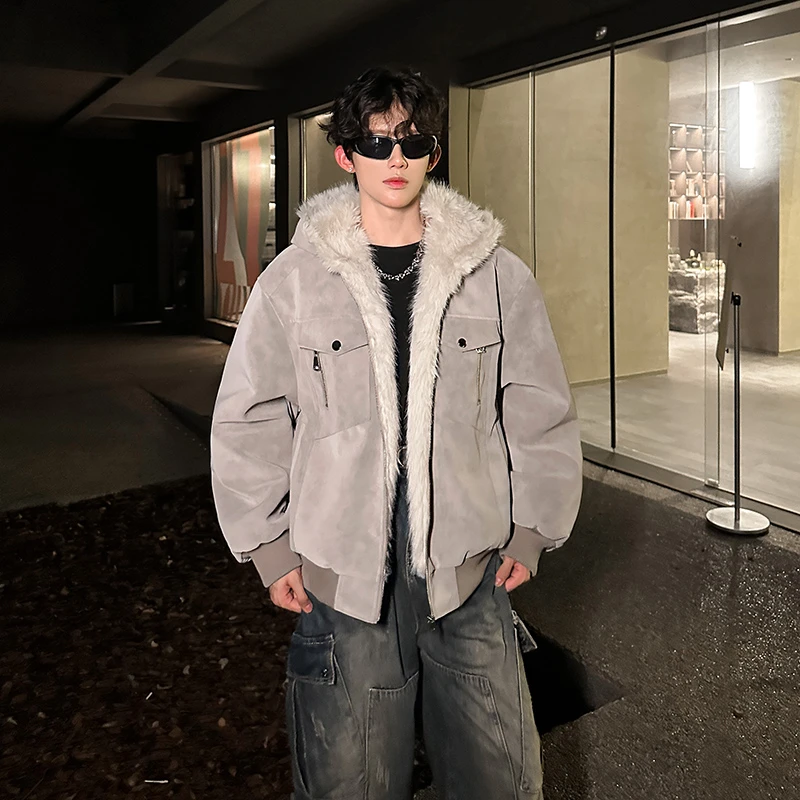 美式高街大毛领男女夹克外套冬季宽松加绒加厚棉衣短款座山雕棉服