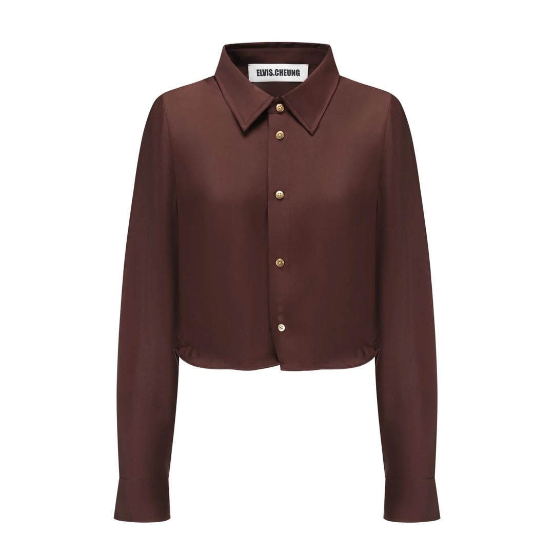 ELVIS.CHEUNG蒋云開運25春夏新品斜纹绸鱼骨短款衬衫