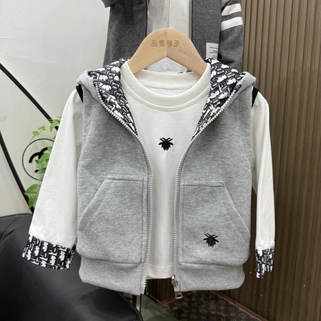 儿童马甲男童双面双穿针织外套小童外穿马夹时髦春秋坎肩