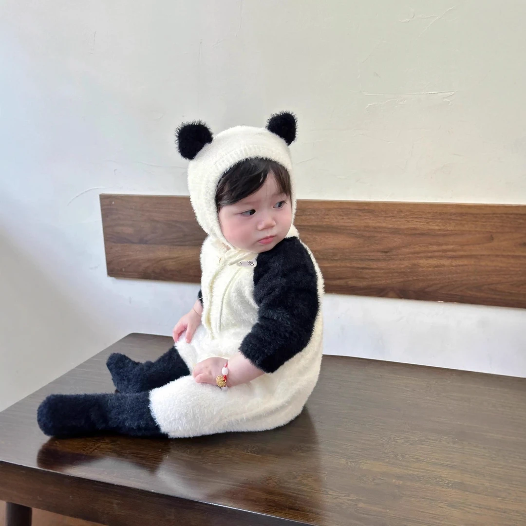 超萌水貂毛婴儿连体衣秋冬季冬装哈衣男女宝宝一岁儿童哈爬服衣