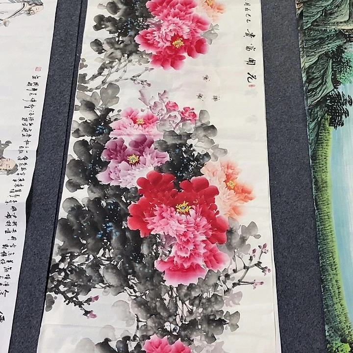 国画小六尺牡丹一副