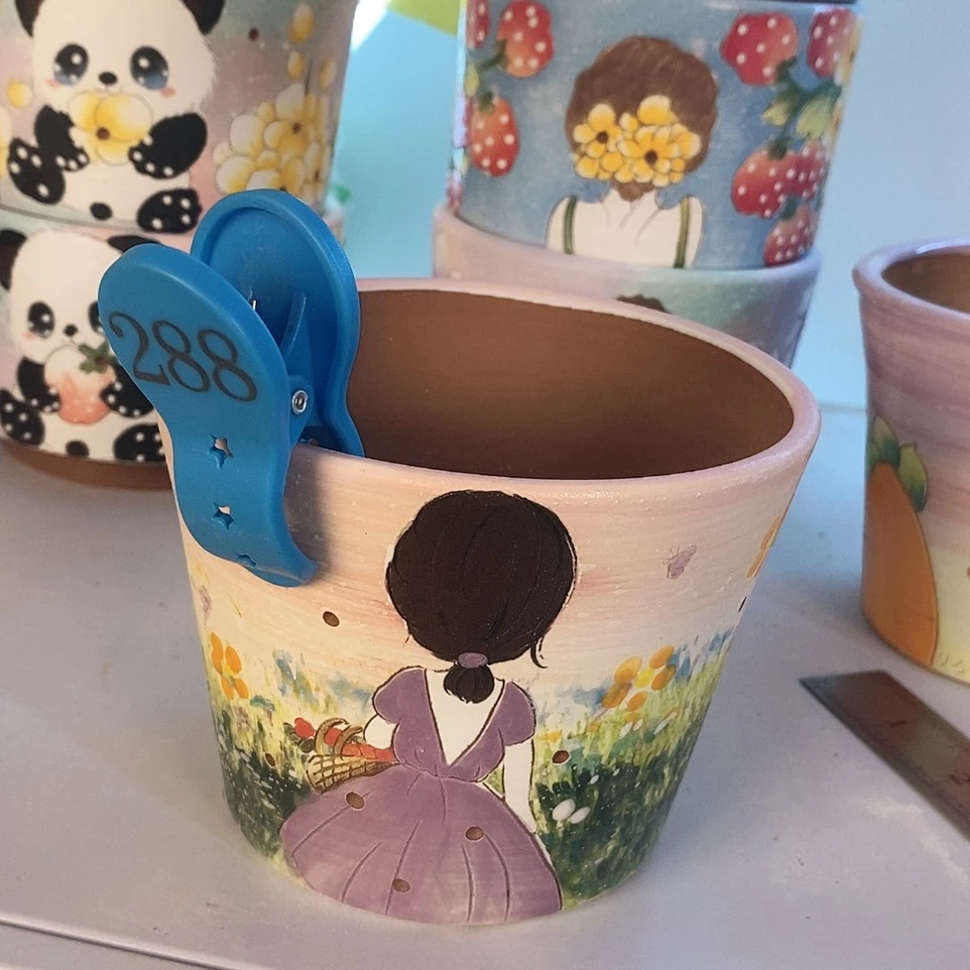 紫砂花盆红陶手绘花盆