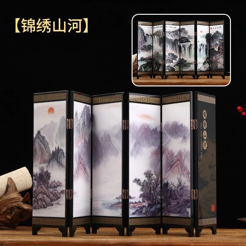 K06777/锦绣山河/六条屏/小屏风瓷摆件