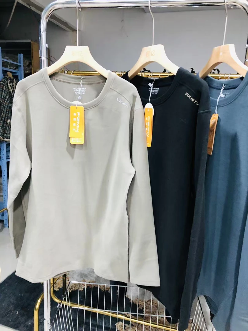 2566圆领德绒T恤男士秋冬季潮牌内搭保暖打底衫男上衣服