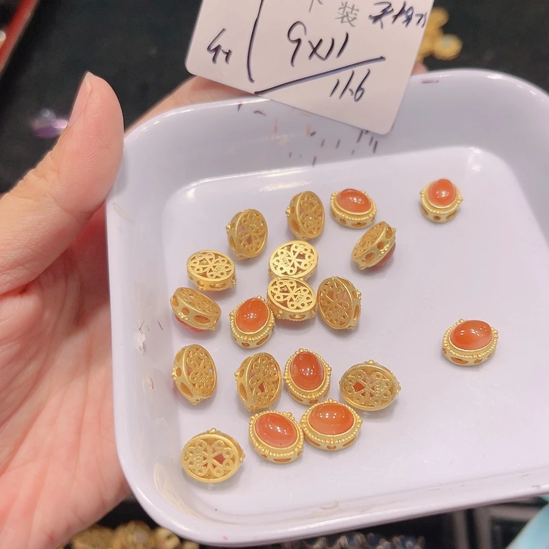 南红玛瑙珠宝半成品银S925镀金镶嵌104