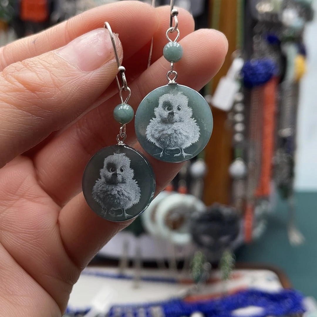 翡翠耳饰银S925镶嵌饰品