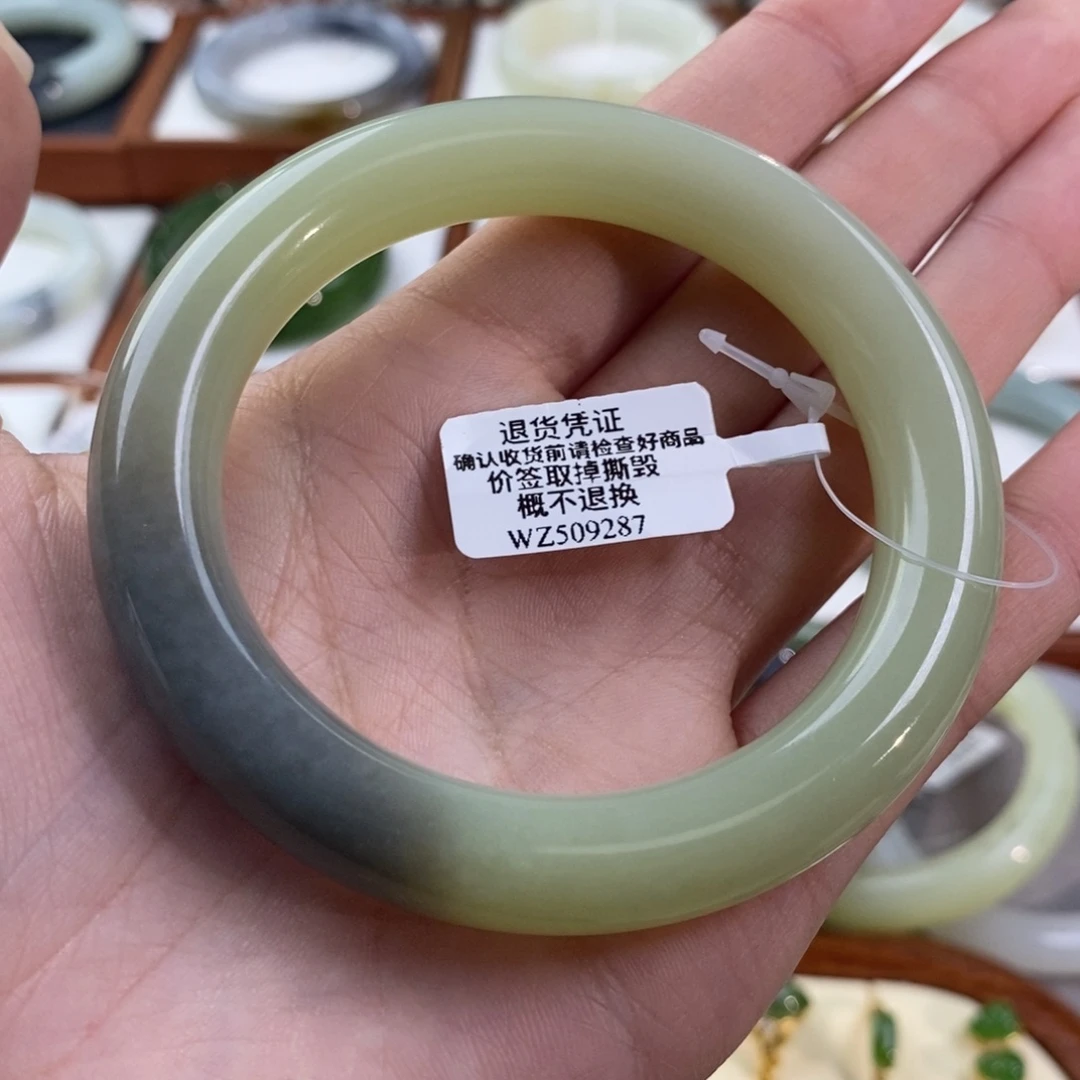 和田玉未镶嵌手镯若羌黄口柠檬黄飘青花圆条57/58