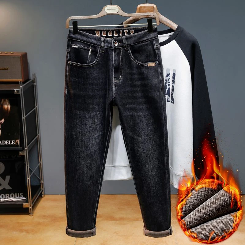 爆款男士裤子男款秋冬款季休闲风裤百搭加厚弹力直筒潮流加绒修身