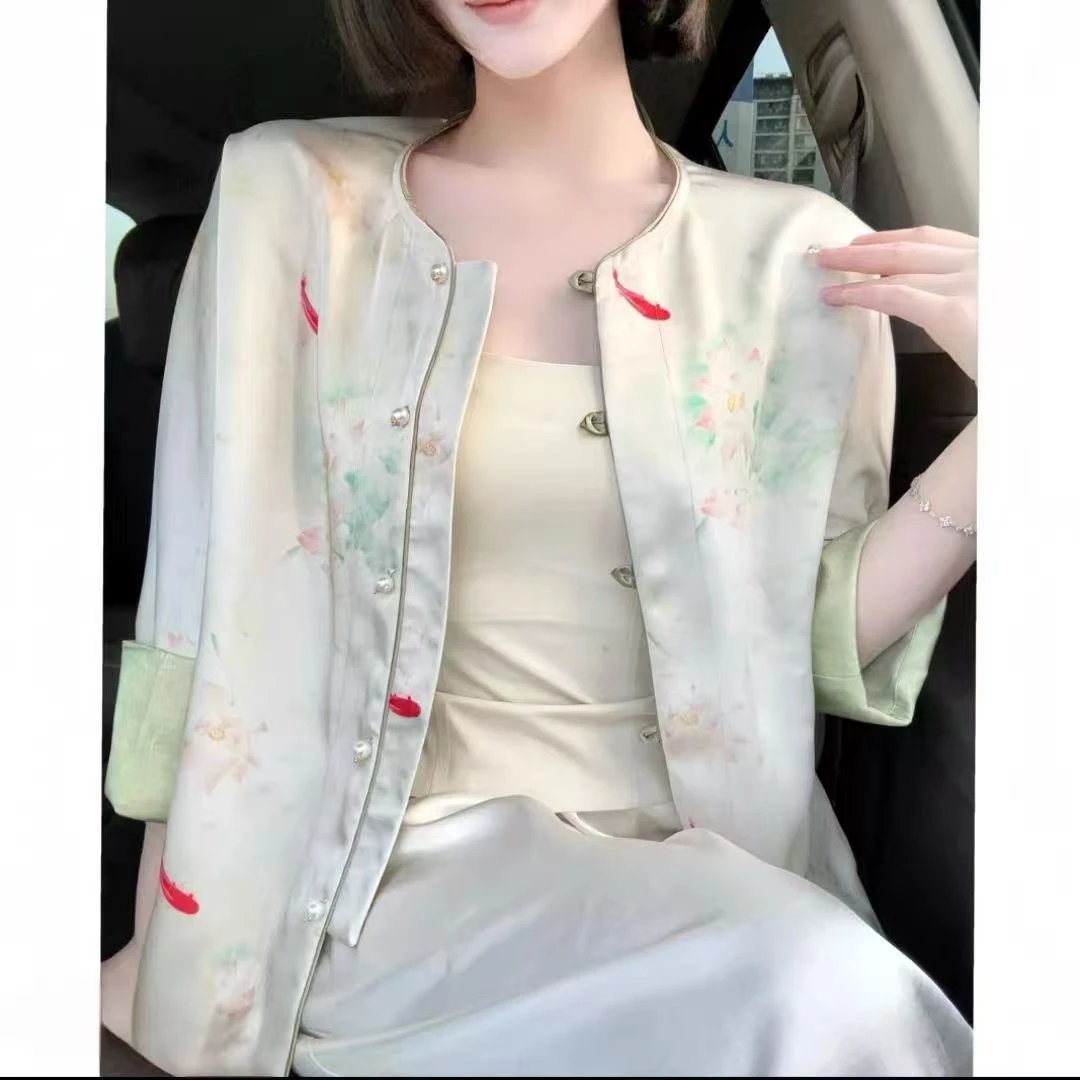 【荷塘月色】双面穿新中式防晒外套显白上衣气质盘扣女装长袖宽松