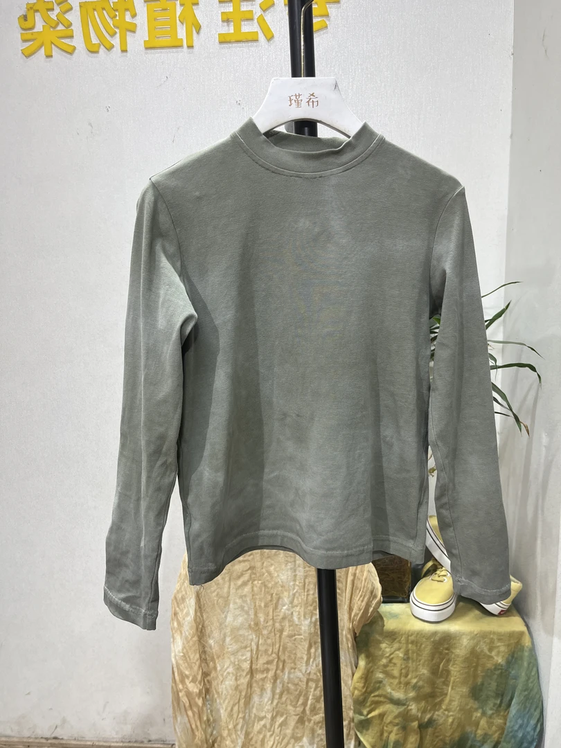 植草色植物染非遗中领针织长袖打底衫