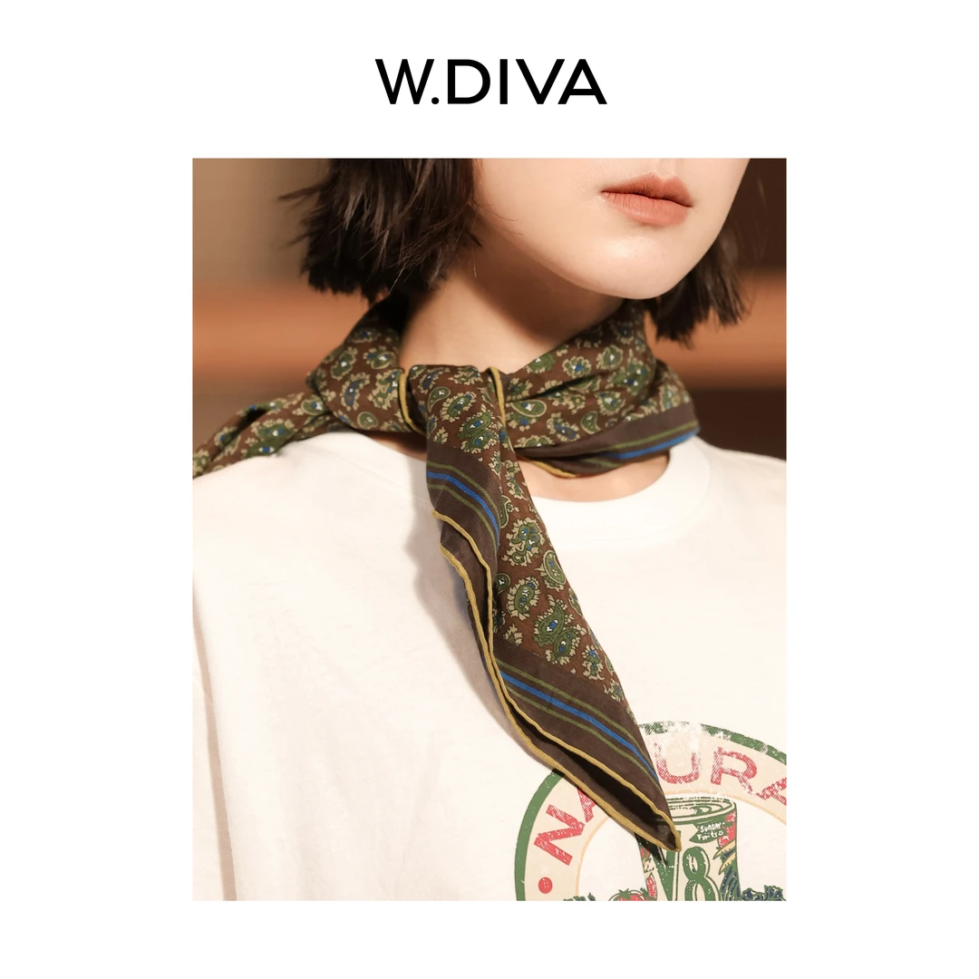 W.Diva【逸格】桑蚕丝棉印花时尚设计感洋气复古方巾女51J171813