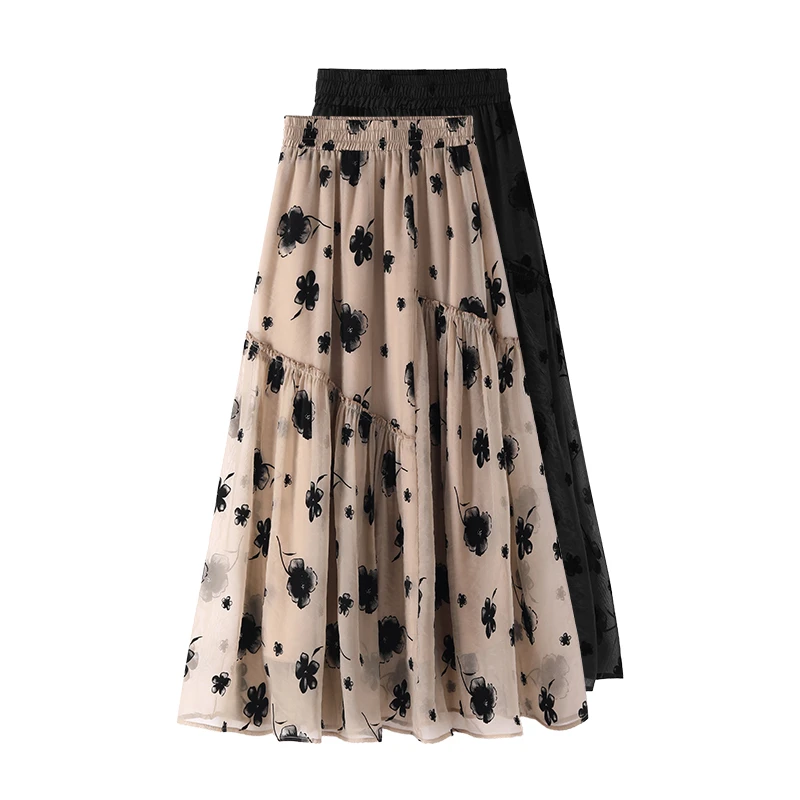 拉夏贝尔洋气减龄半身裙女夏季2025新款遮胯a字花边拼接百褶裙子