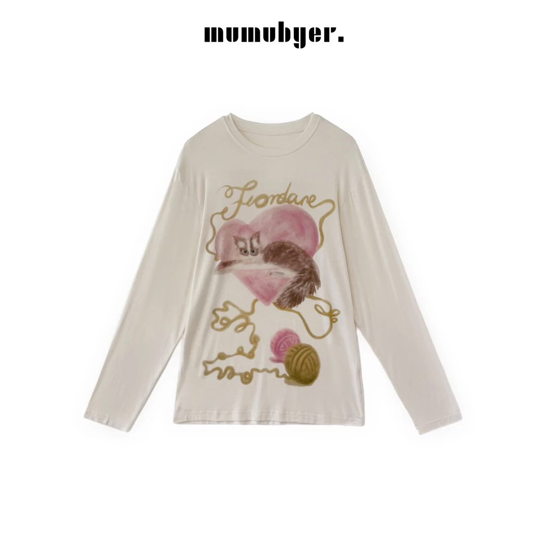 MUMUBYER •“毛线团猫咪”明星同款！涂鸦猫咪毛线团印花薄款t恤