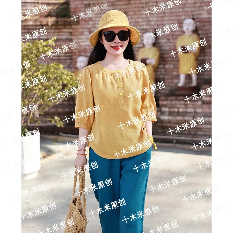 真心话/十木米原创夏季新款亚麻文艺百搭休闲衬衫上衣