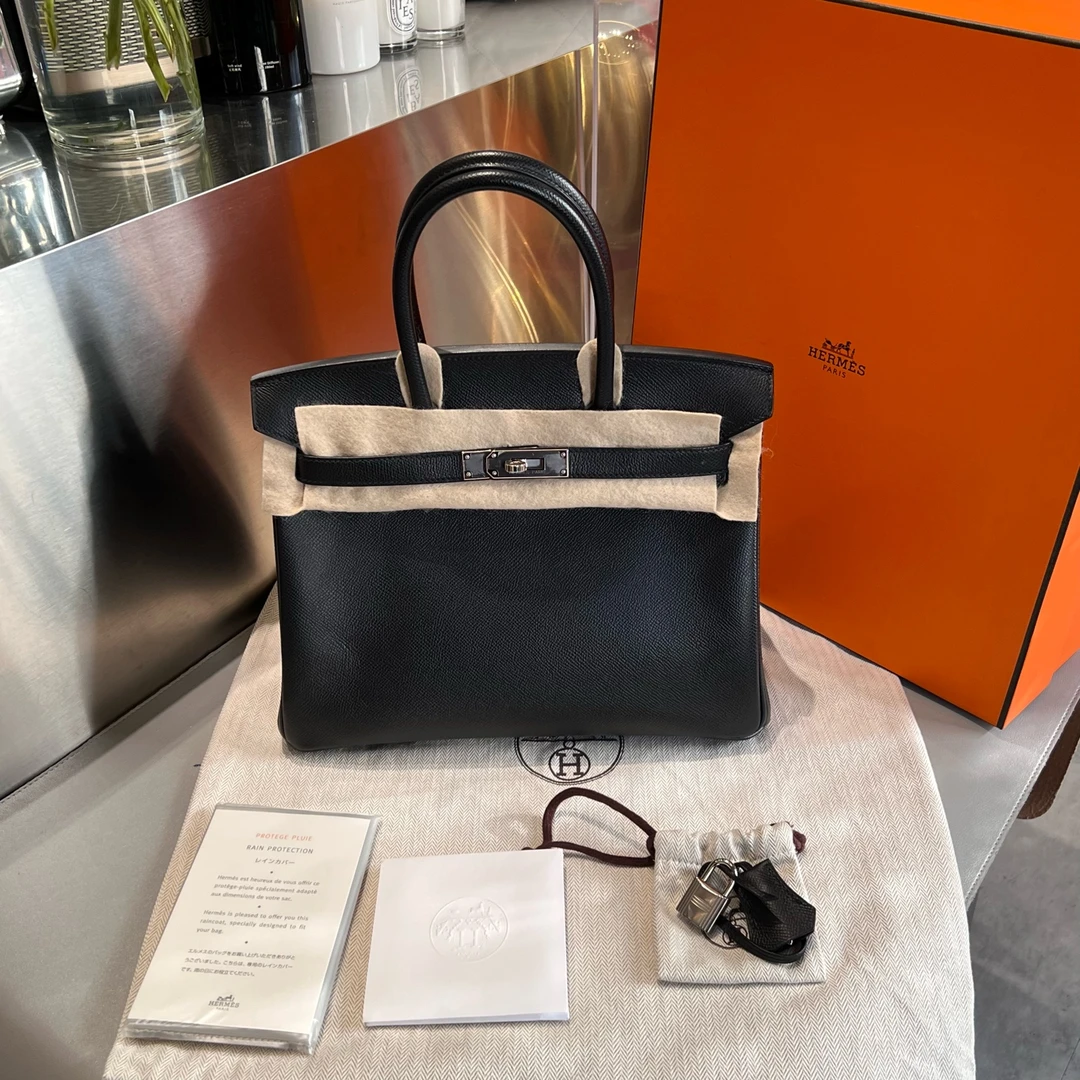 99新 Hermes/爱马仕 birkin30 黑银内缝 ep皮 Y刻 高级贵气