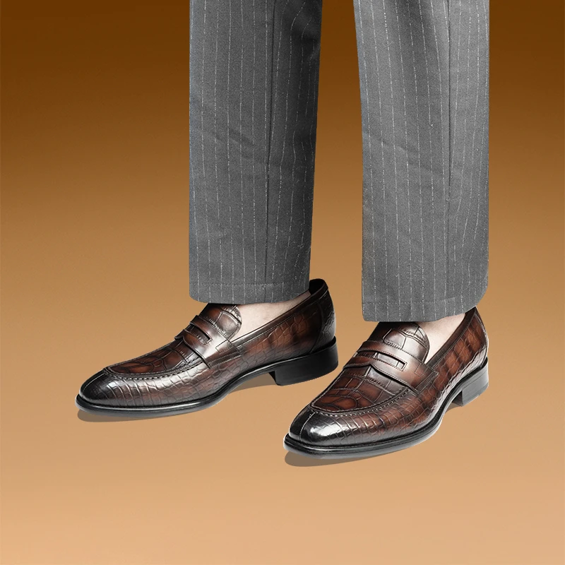 LUOMATIKE/洛玛缇克鳄鱼纹压花固特异手工真皮大底乐福懒人皮鞋