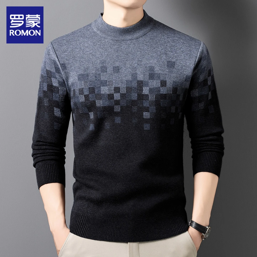 罗蒙毛衣男士2025秋季新款潮流渐变打底线衣休闲圆领针织衫男装