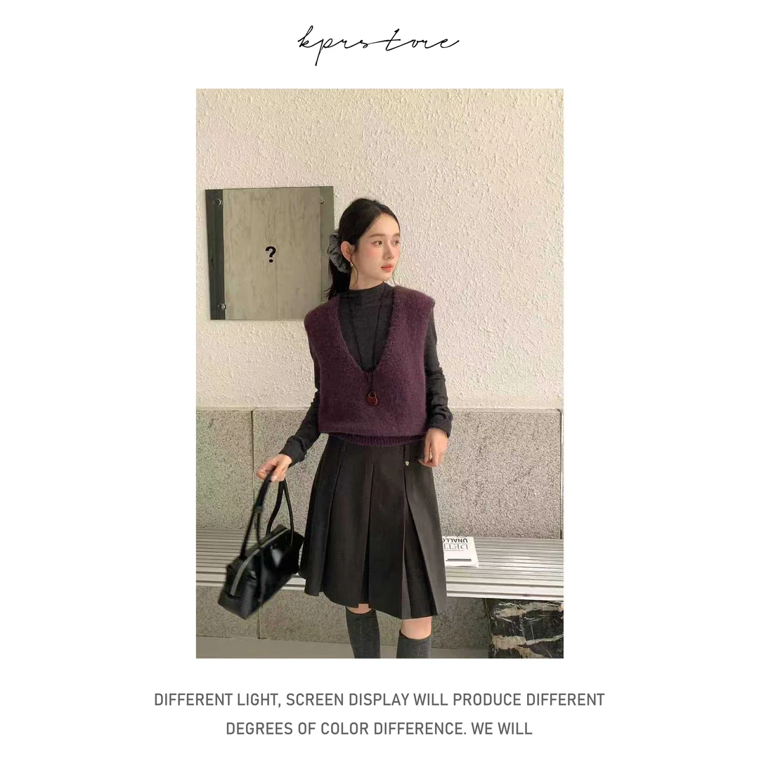 Miu系羊毛叠穿毛绒感毛衣马甲女无袖坎肩背心