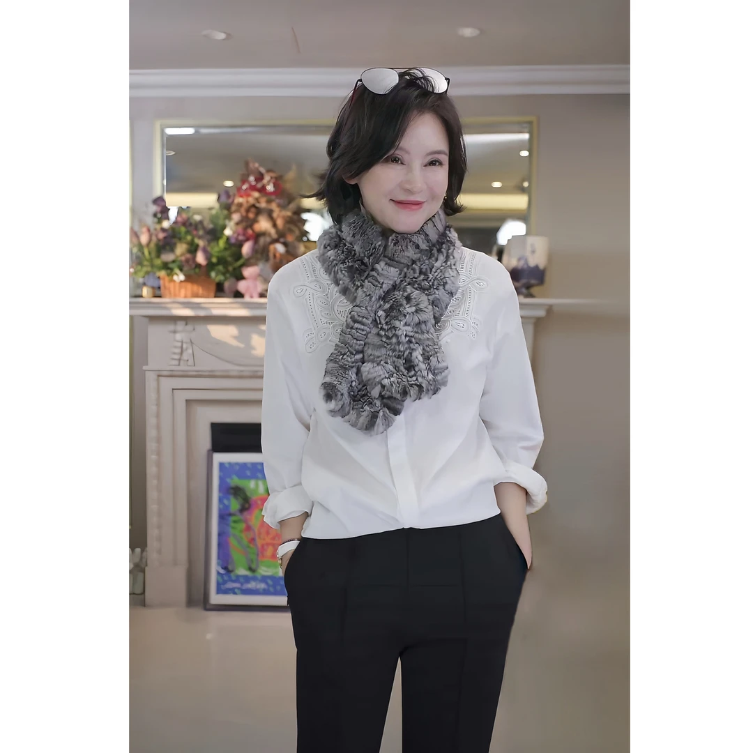 我是摩羯 青紫蓝围巾 丹麦进口毛丝鼠毛皮手工编织皮草围脖
