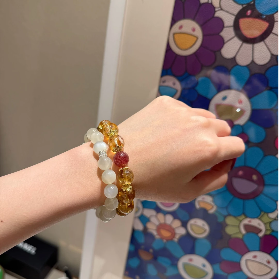 非金属仿水晶手链 田娇baby  招财水晶手链 时尚复古百搭黄色手链