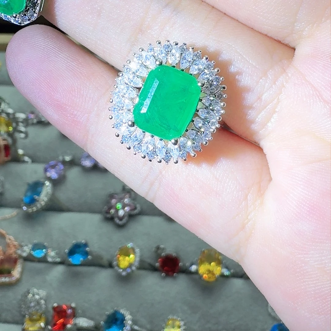 绿水晶戒指银S925镶嵌海**贝