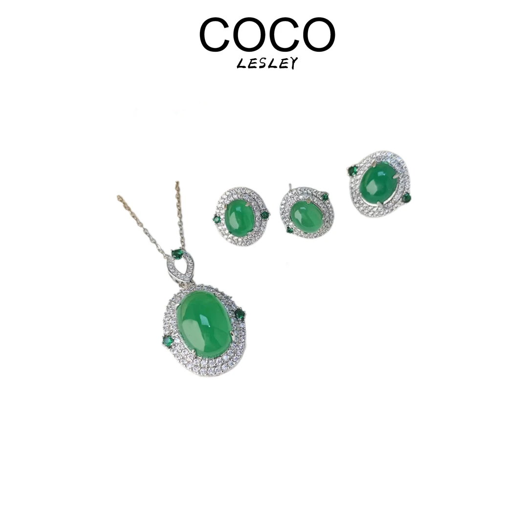 铜合金项链 【COCO LESLEY】TZ6002 翠绿项链戒指耳饰三件套