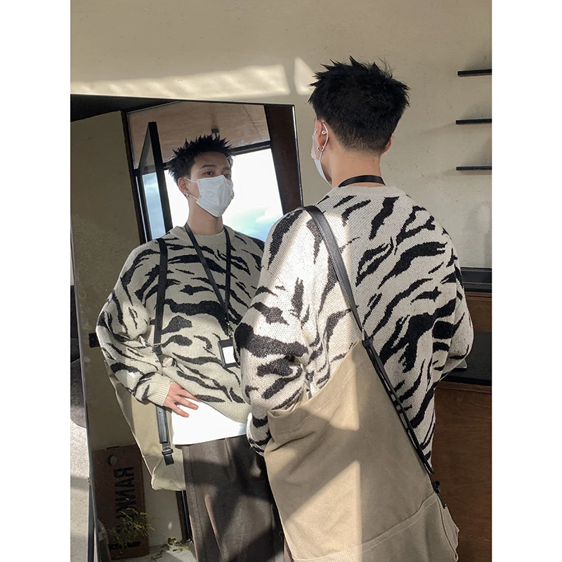 PLTH*冬季新款男女韩版套头圆领斑马条纹撞色加厚百搭羊毛毛衣