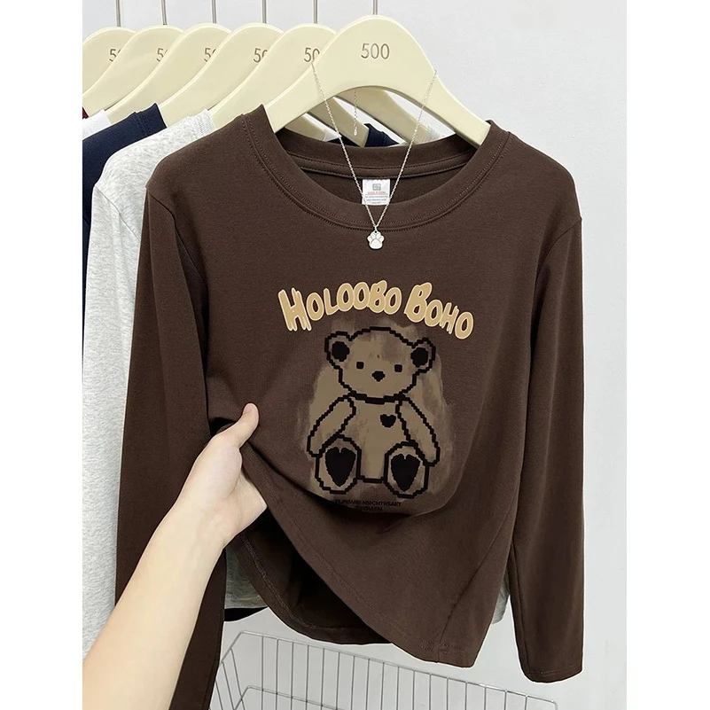 韩版秋冬新款正肩长袖t恤女装大码内搭打底衫洋气百搭圆领上衣服